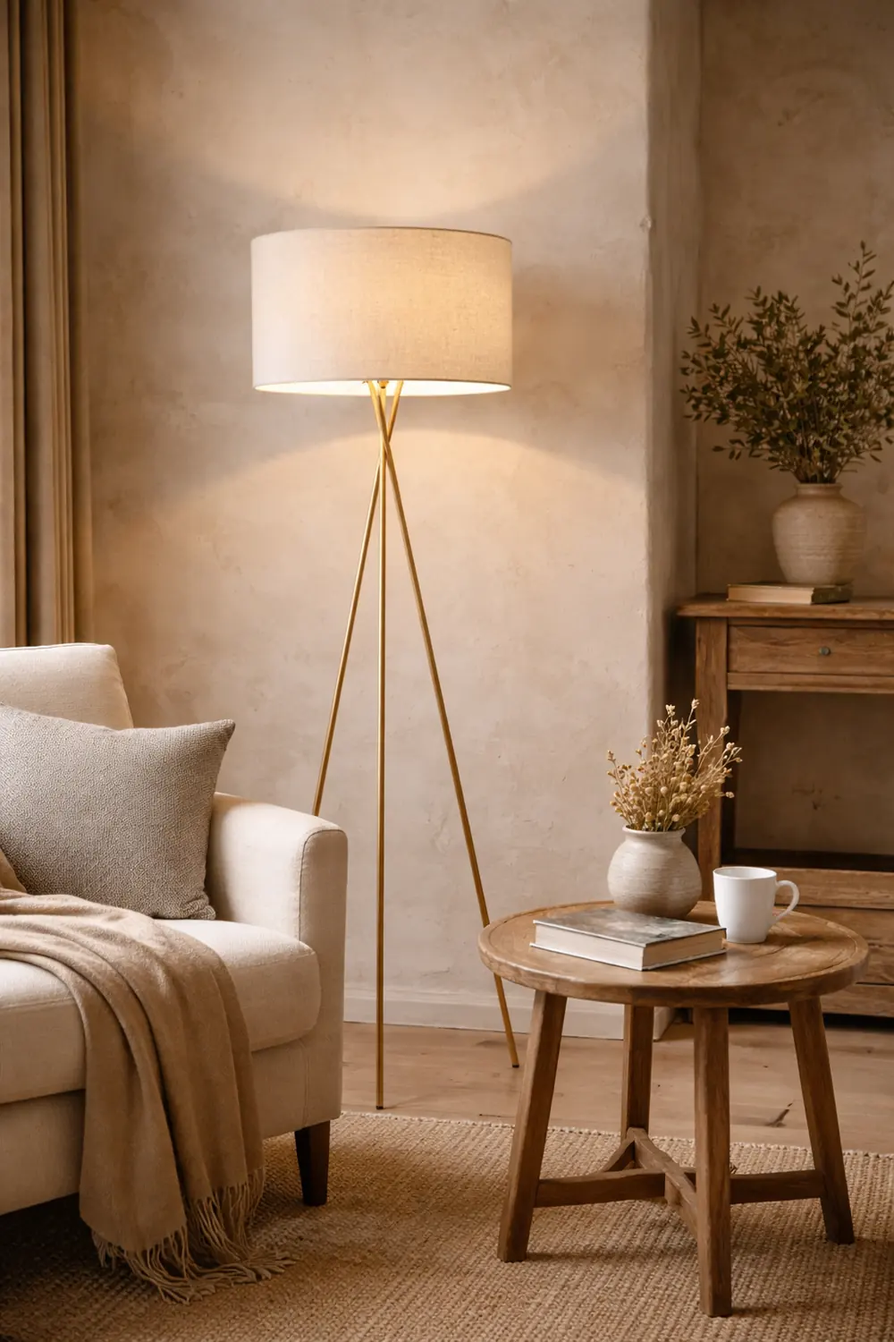Baines Modern Tripod Floor & Table Lamp, Fabric - Lumpaz