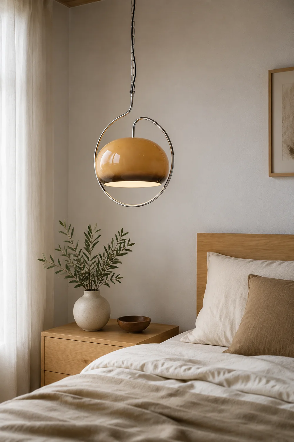Hailie Retro Glass Pendant Light, Brown/White - Lumpaz