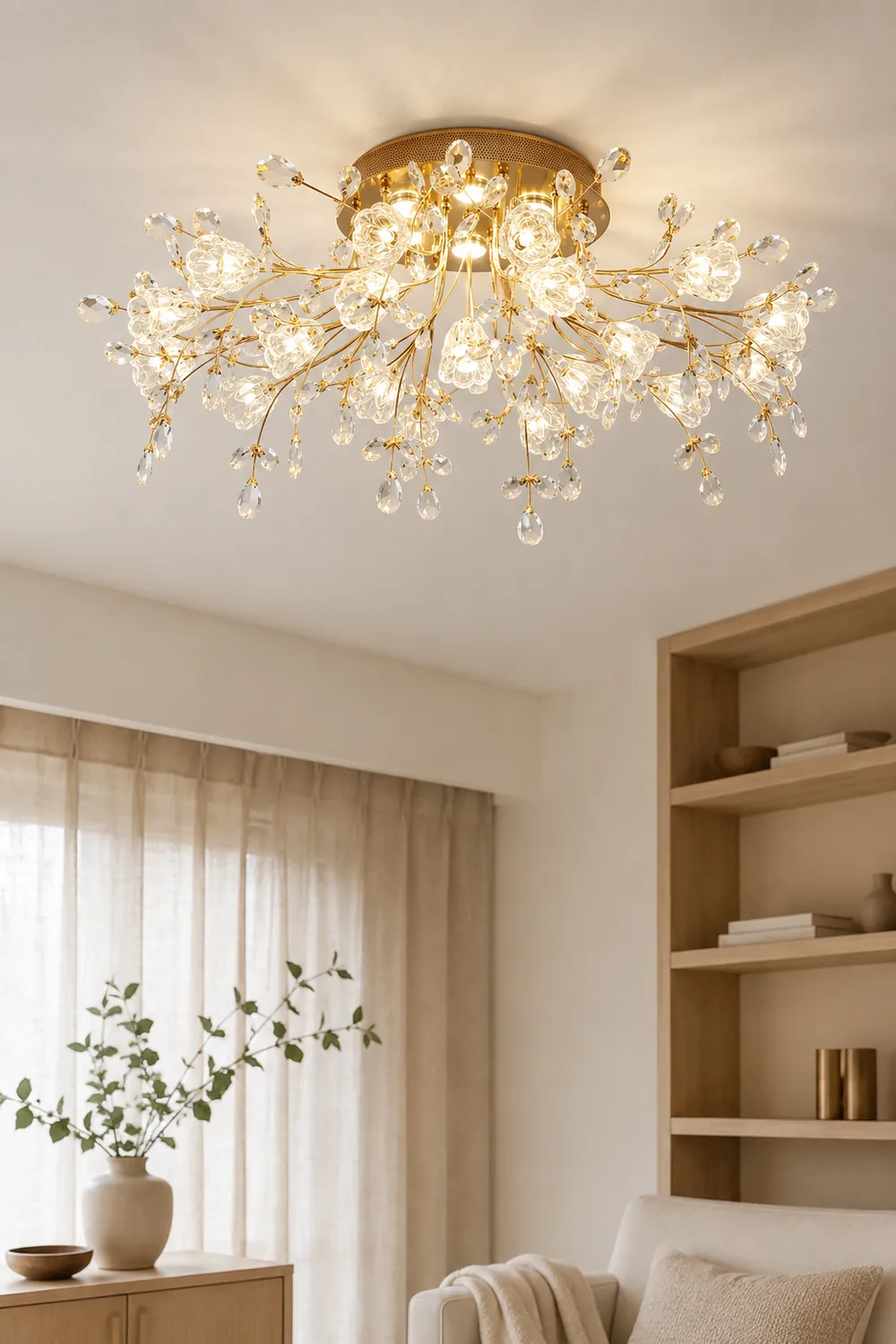Lili Art Deco Elegant Flower Flush Mount Ceiling Lights, Gold - Lumpaz