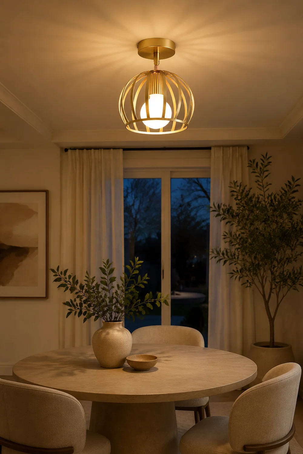Herbert Semi Art Deco Globe Flush Mount Ceiling Light, Brass - Lumpaz