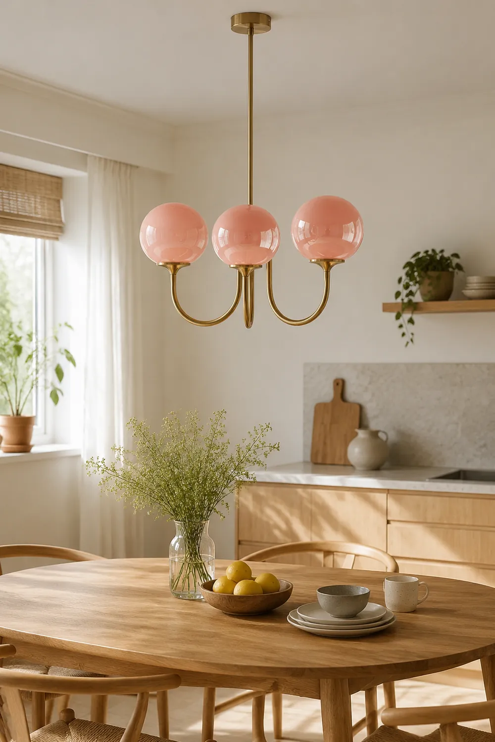 Hailie Retro Art Deco Globe Chandelier, White/Pink/Beige - Lumpaz