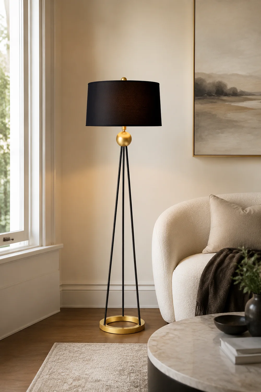 Salgado Modern Tripod Metal Floor Lamp, Black - Lumpaz
