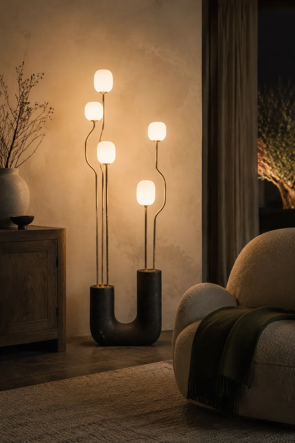 Russo Artistic Ball Glass Metal Floor Lamp, Black/White - Lumpaz