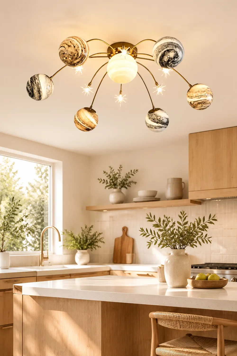 Elif Modern Planet Flush Mount Ceiling Light, Living Room - Lumpaz