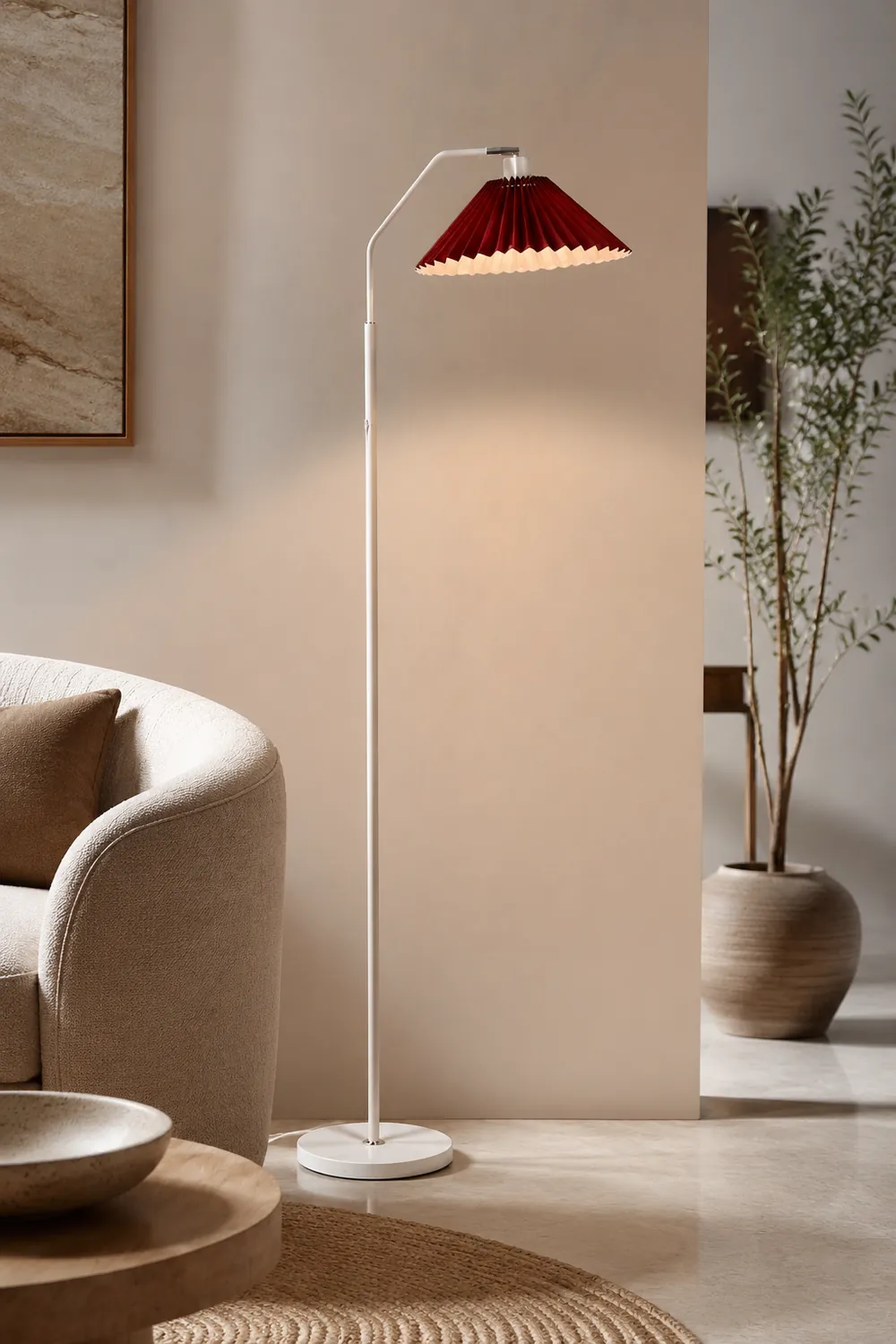 Ozawa Modern Pleated Metal Fabric Floor Lamp,White/Red/Beige/Green - Lumpaz