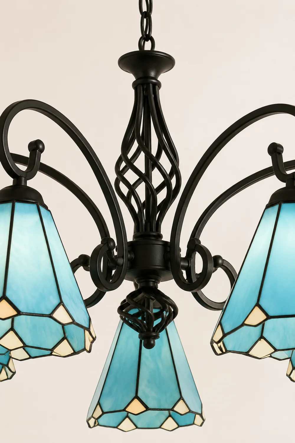 Silva Tiffany Mediterranean Branch Metal Chandelier, White/Blue/Navy Blue - Lumpaz