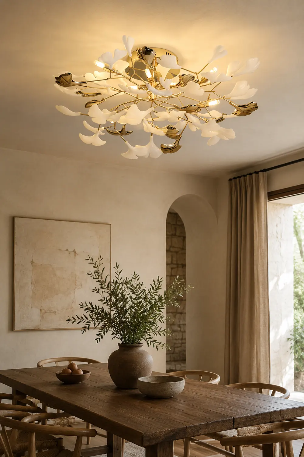 Ophelia Elegant Leaf Ceramic/Metal Flush Mount Ceiling Light, Gold - Lumpaz