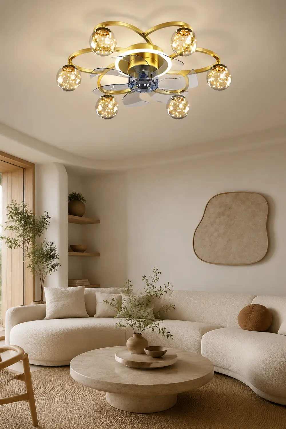 Madina Gold 7-Blade Starry Ceiling Fan with Light, DIA 22.8" - Lumpaz