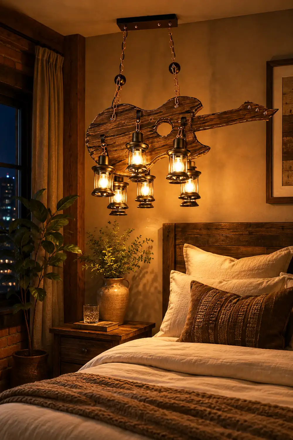 Austin Farmhouse 6 Lantern Guitar Wood/Metal Pendant Light - Lumpaz