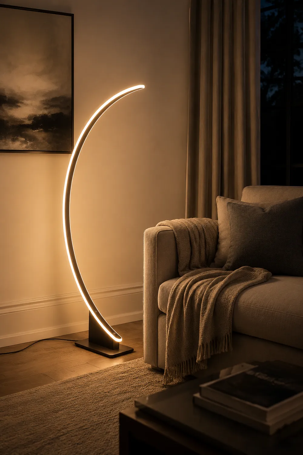 Edge Modern Minimalist Arched Metal Floor Lamp, Black - Lumpaz