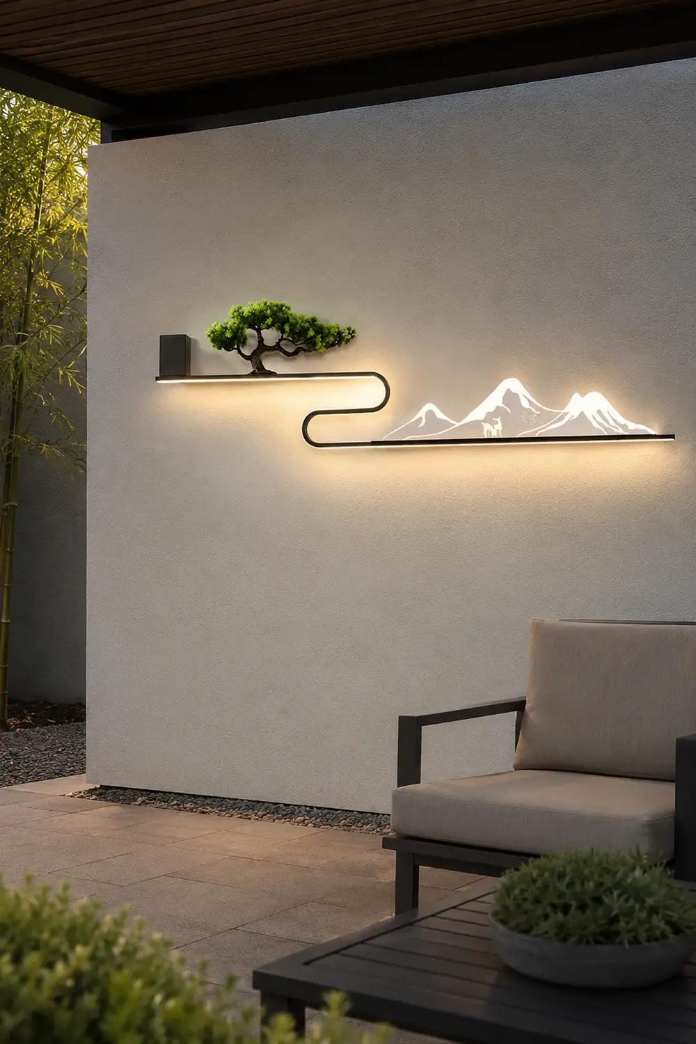 Mountain Scenery Waterproof LED Modern Outdoor Wall Lights with External Battery - Lumpaz
