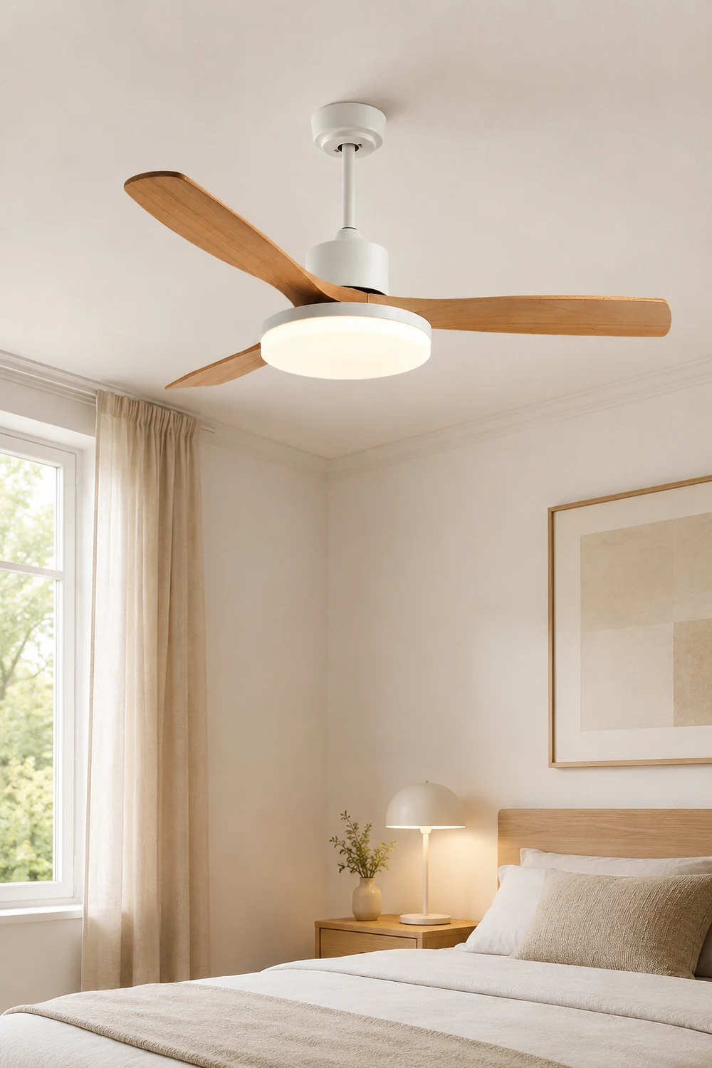Haydn 3-Blade DC Ceiling Fan Light, Wood & White, Summer, 52'' - Lumpaz