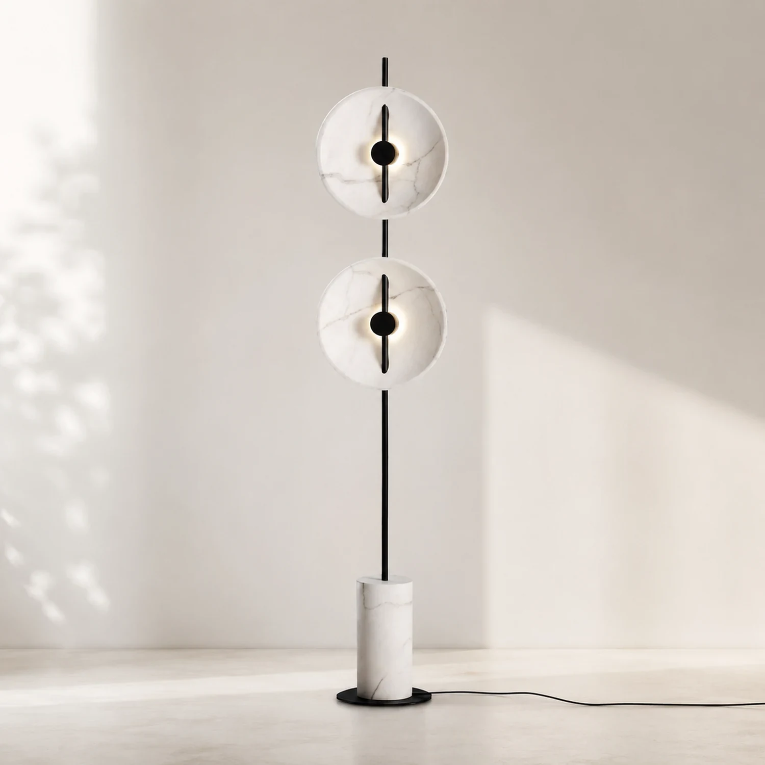 Salgado Modern Nordic Round Marble/Metal  Floor Lamp, White - Lumpaz