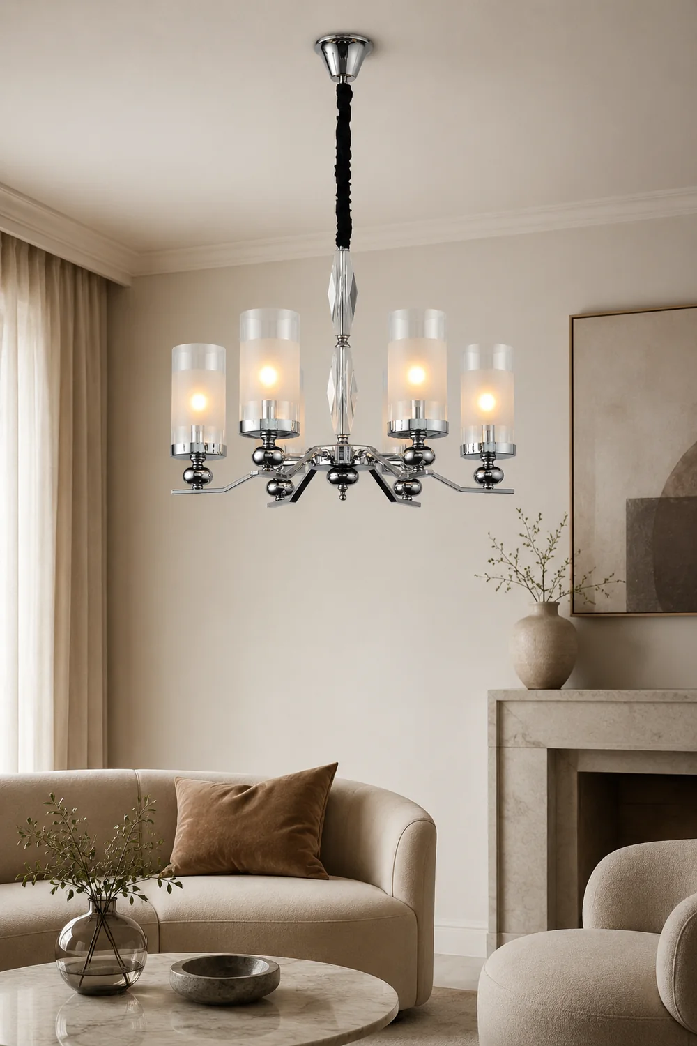 Alessio Retro Silver Metal/Glass Chandelier/Wall Lamp, Living Room - Lumpaz