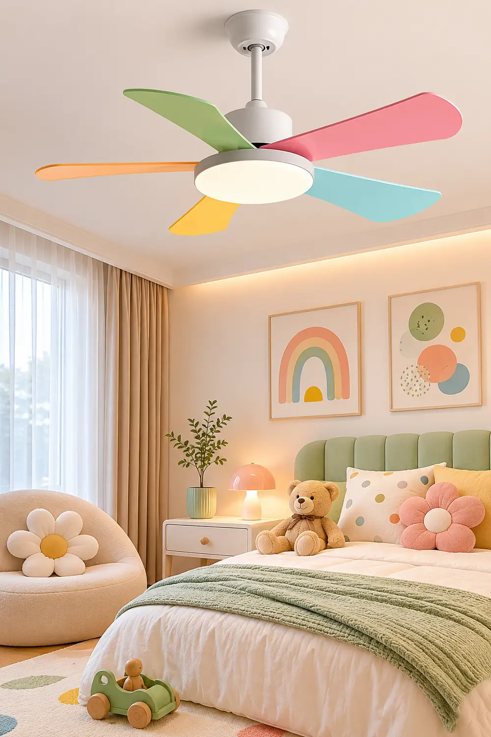 Morandi 5-Blade DC Colorful Ceiling Fan with Light, Summer, 41'' - Lumpaz