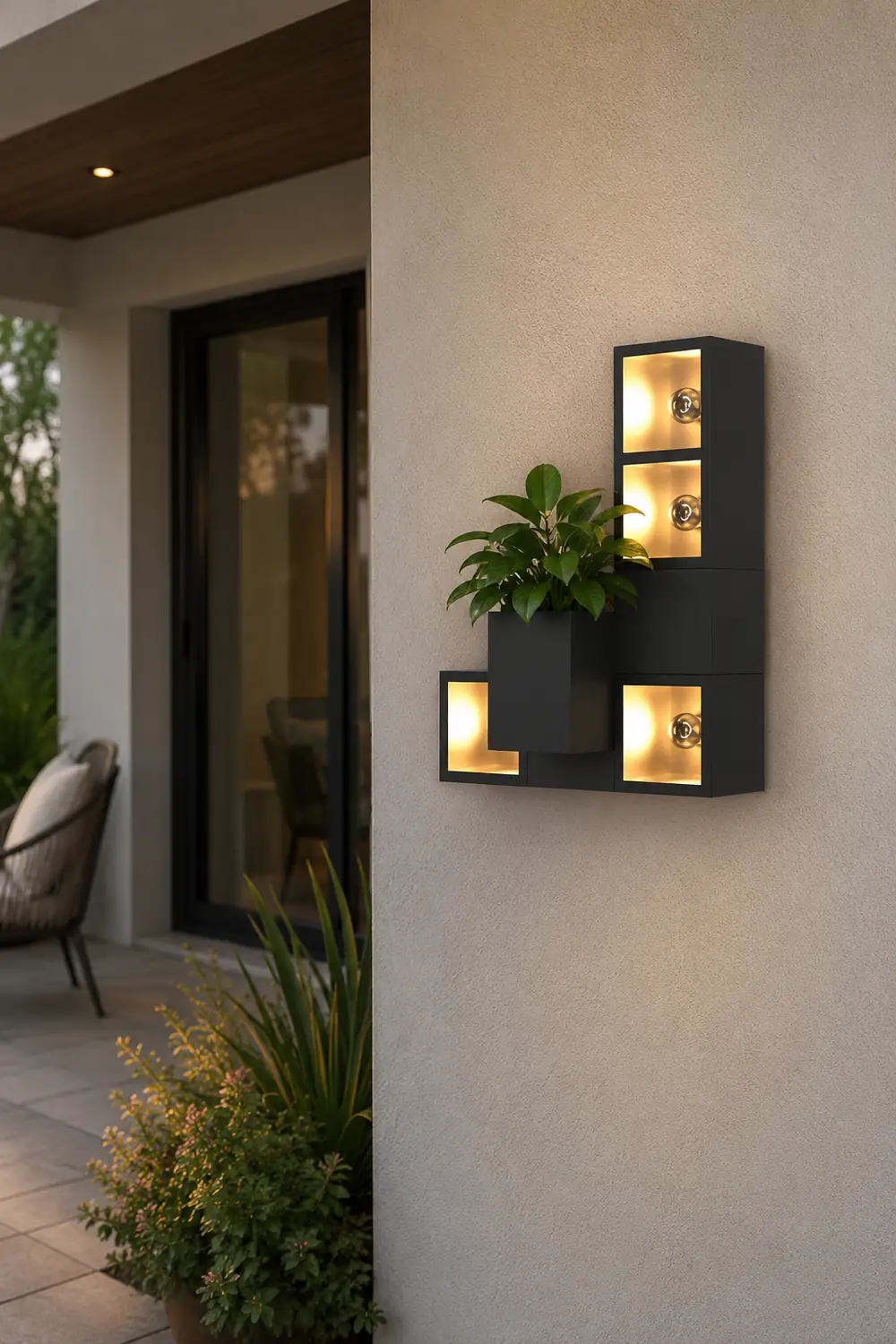 Waterproof Creative Square Combination LED Black Wall Lamp with Flowerpot - Lumpaz
