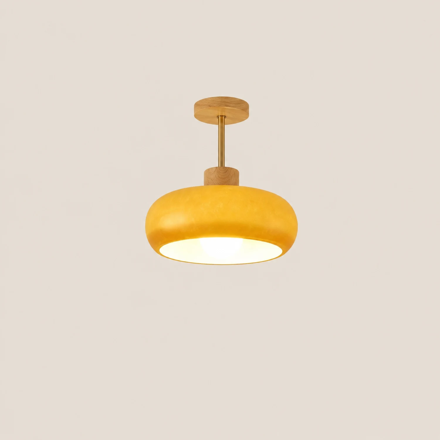 Hailie Flush Mount Ceiling Light Cup Minimalist Wood/Glass White/Orange - Lumpaz