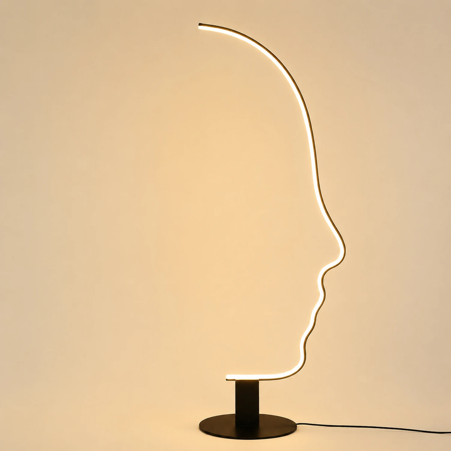 Edge Human Face Profile Modern Arc Floor Lamp, Black, Metal/Silicon - Lumpaz