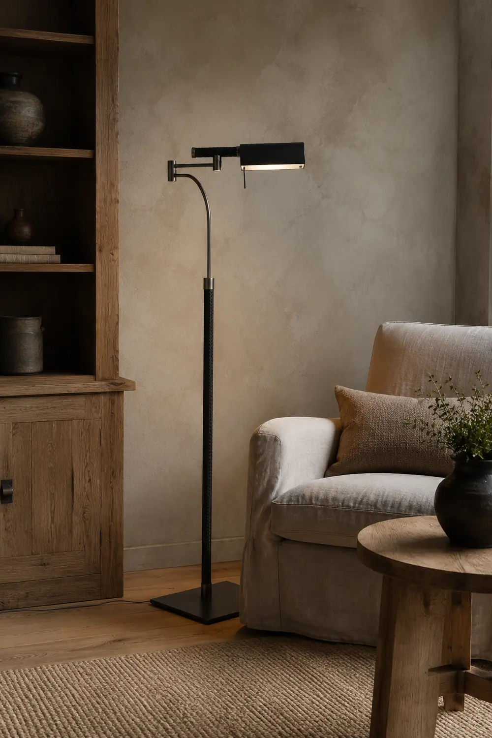 Salgado Design Modern Black Floor Lamp, Leather & Metal - Lumpaz