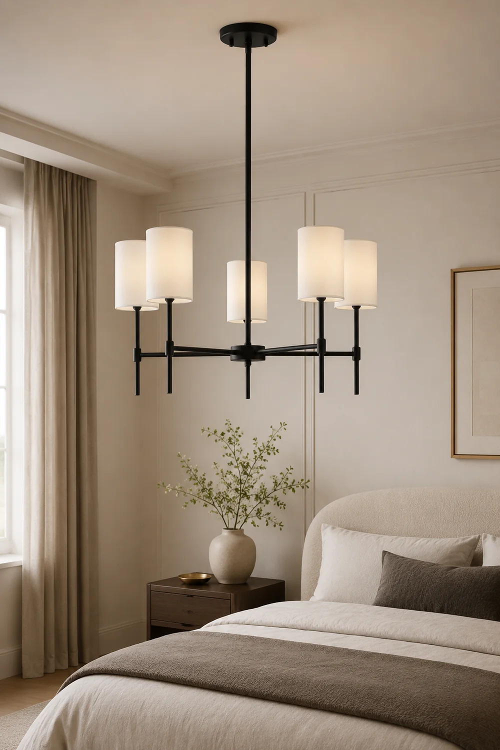 Silva Modern LED Chandelier Black/Gold Metal/Fabric Bedroom/Living Room - Lumpaz