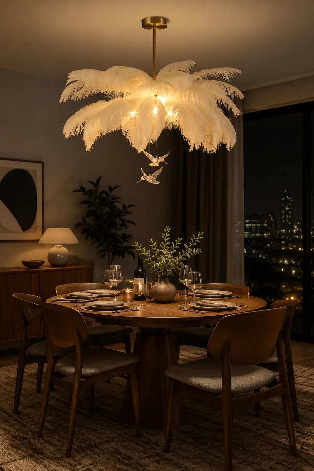 O'Moore Ostrich Contemporary Elegant Feather Chandelier, White - Lumpaz