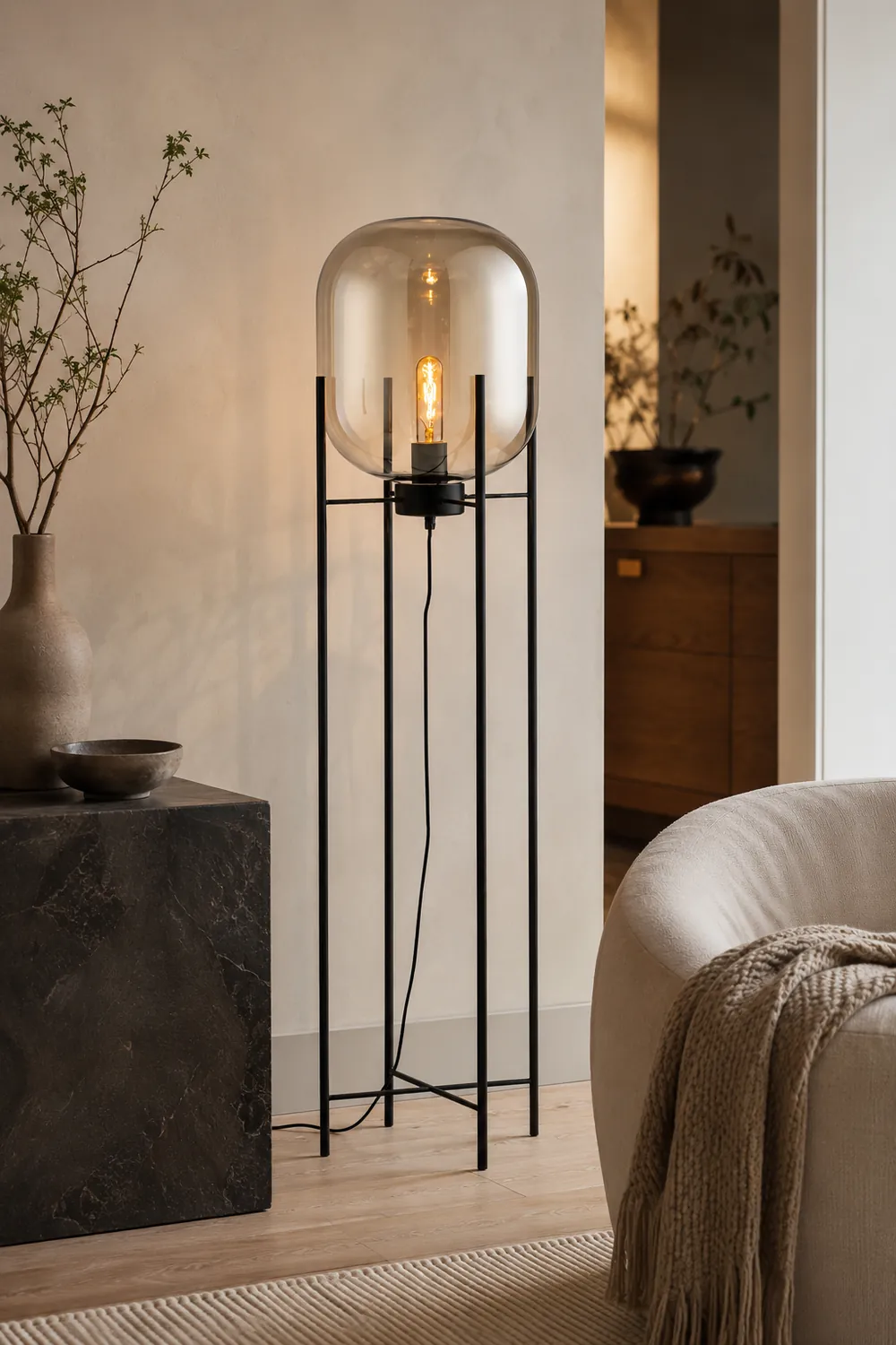 Salgado Modern Globe Glass/Metal Floor Lamp, Living Room - Lumpaz