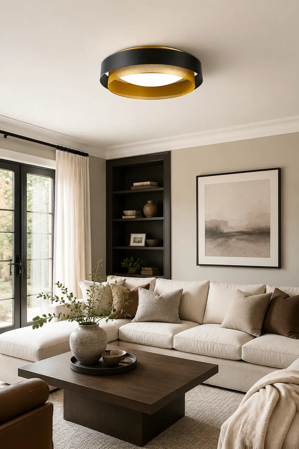 Quinn Modern Ring Metal/Acrylic Flush Mount Ceiling Light, White/Black - Lumpaz