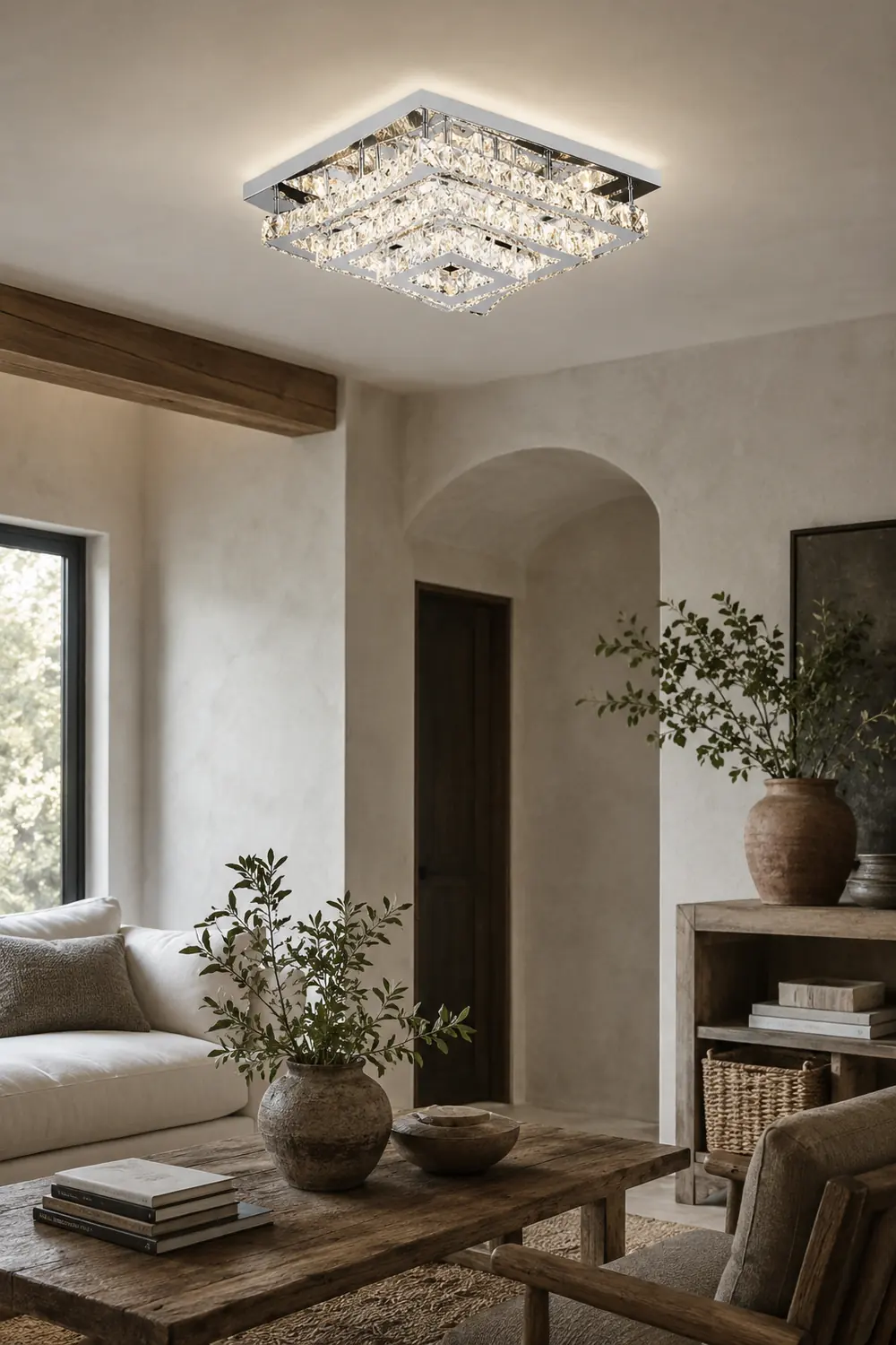 Kristy Luxury Square Metal/Glass Flush Mount Ceiling Light, Living Room - Lumpaz