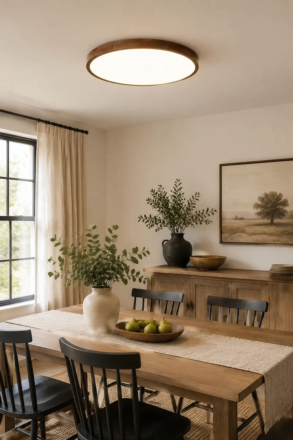 Ozawa Modern Geometric Walnut LED Flush Mount Ceiling Light - Lumpaz