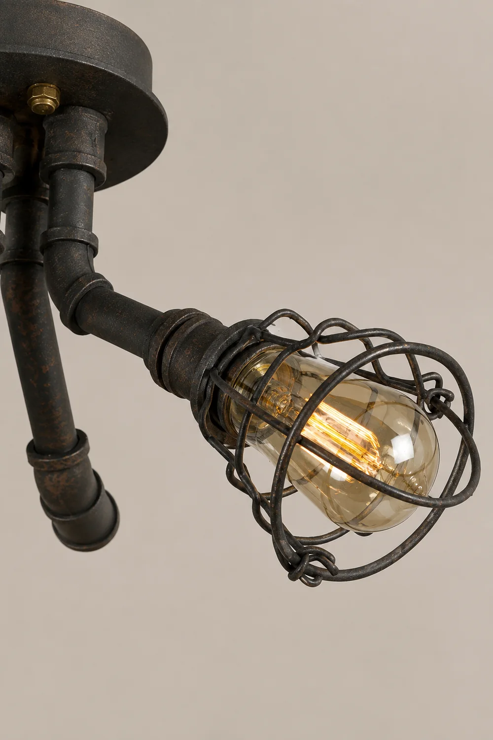 Alessio Industrial Flush Mount Ceiling Light, Black/Brass - Lumpaz
