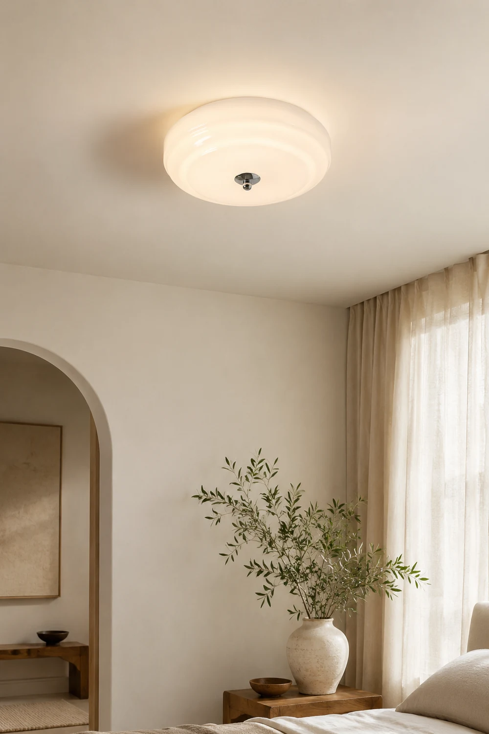 Hailie Design Circle LED Ceiling Light Metal/Glass White Bedroom/Living Room - Lumpaz