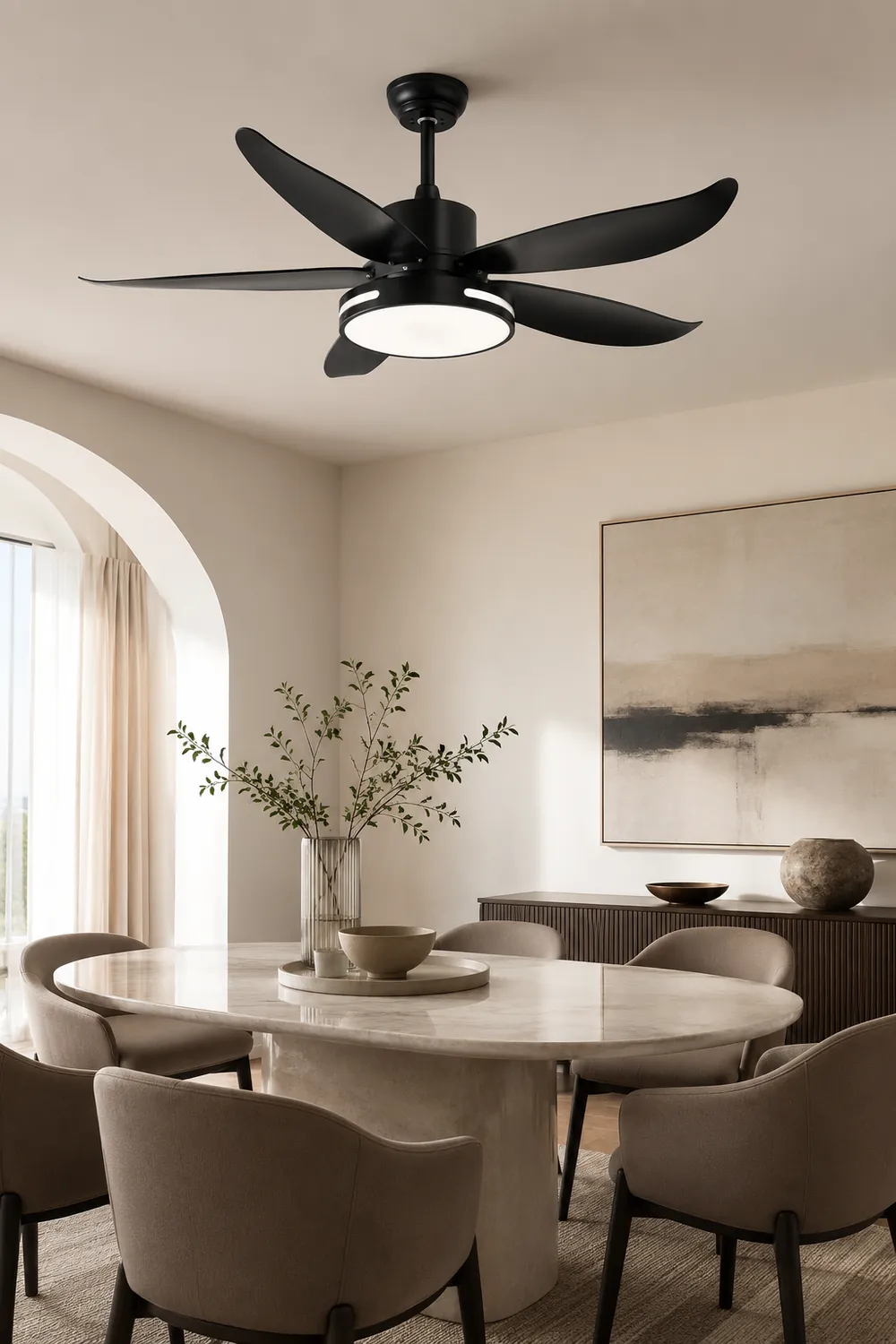 Haydn 5-Blade Modern Basic DC Ceiling Fan with Light, White/Black, 52'' - Lumpaz