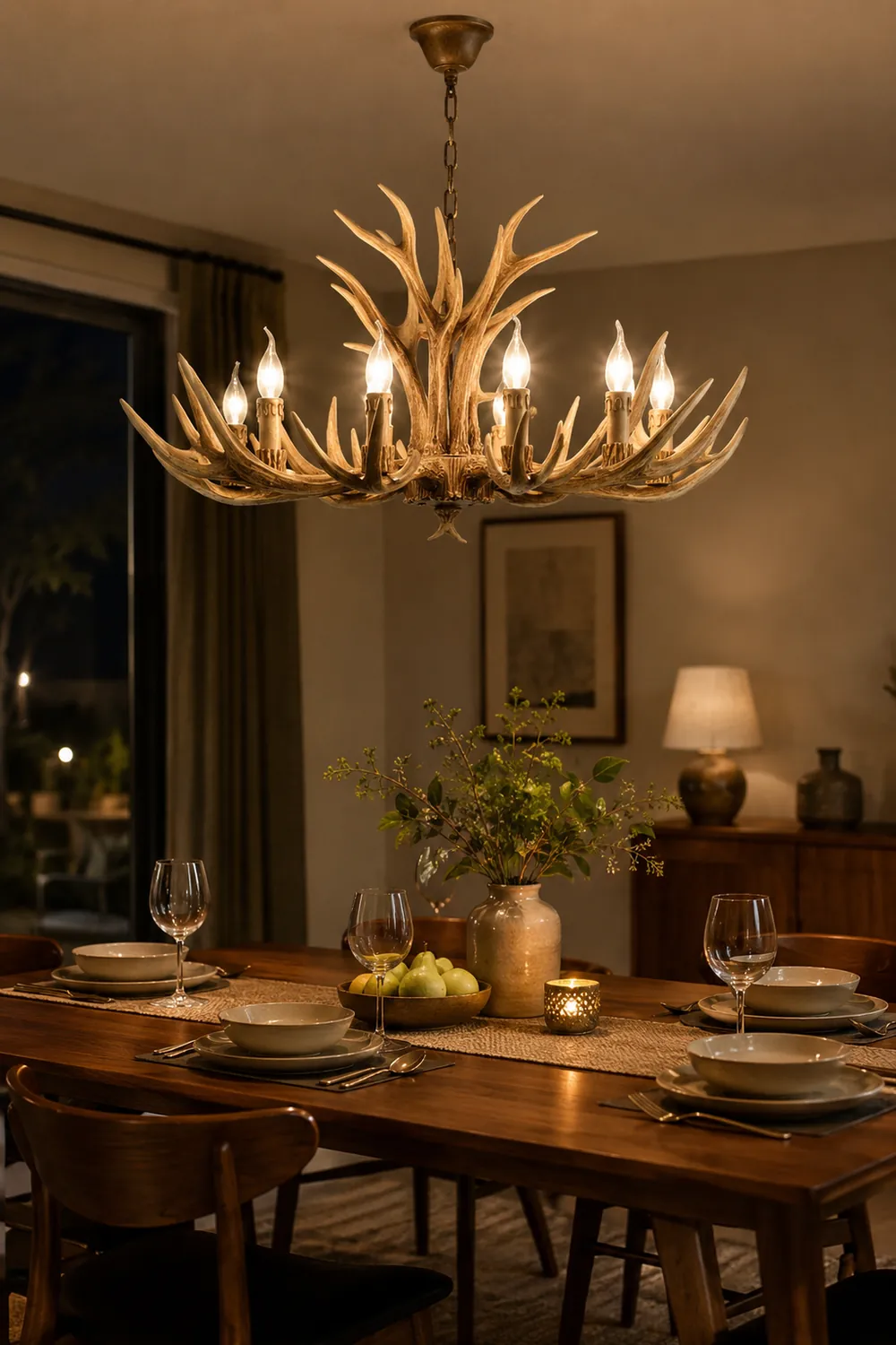 Austin Retro Deer Horn Resin Chandelier White Brown Coffee Living Room - Lumpaz