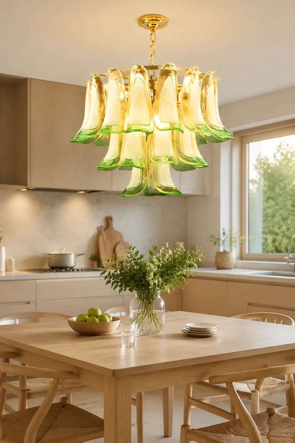 Marilyn Modern 3-Tier Stained Glass Chandelier, Green - Lumpaz