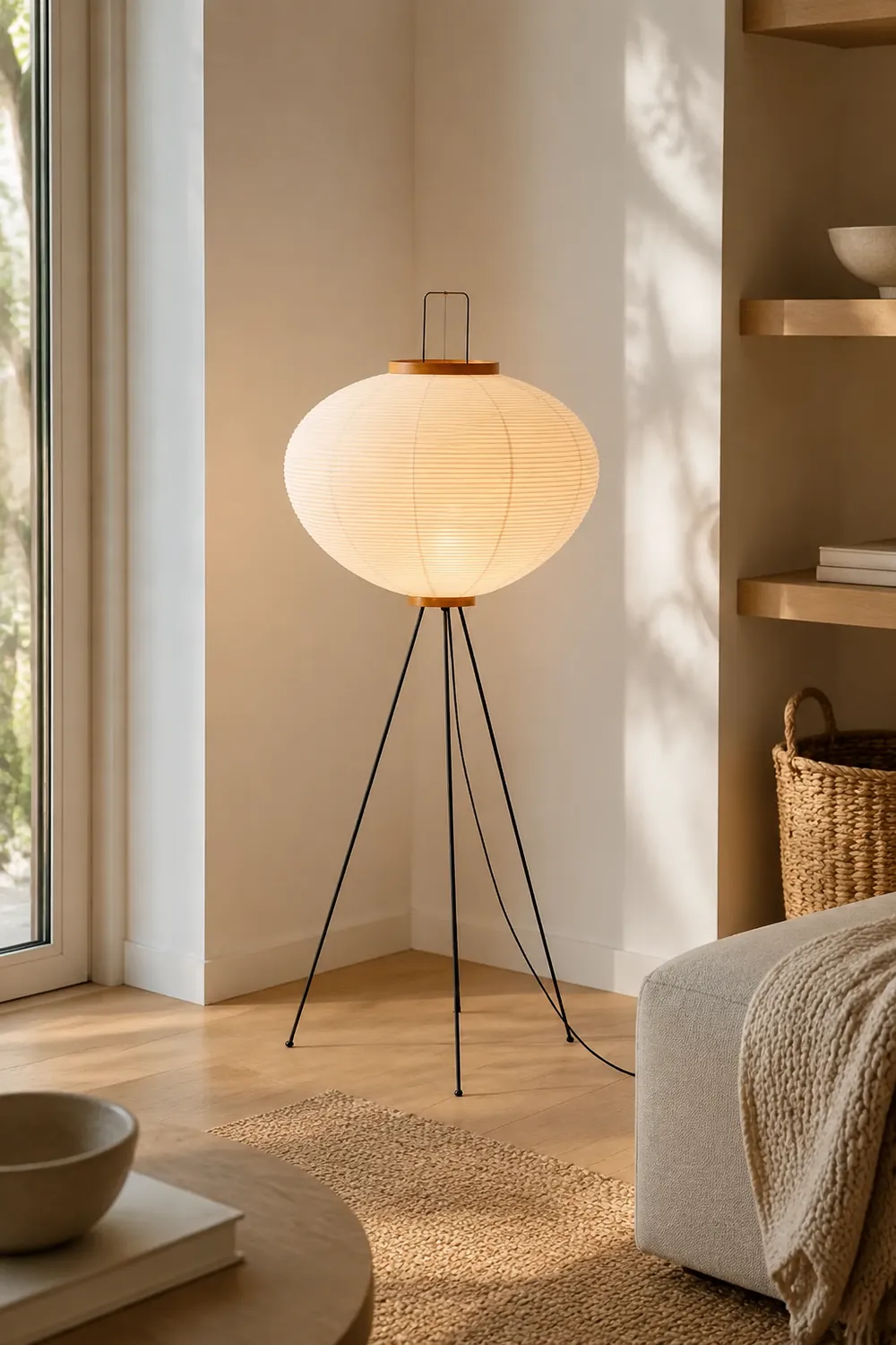 Renée Minimalist Tripod Lantern Paper Floor Lamp White - Lumpaz