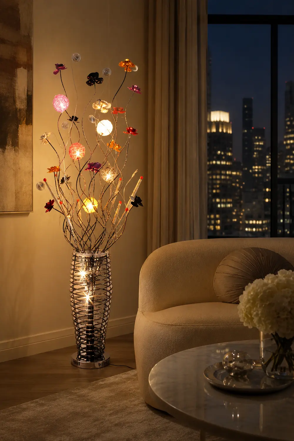 Bella Art Deco Flower Vase Silver Metal Floor Lamp - Lumpaz