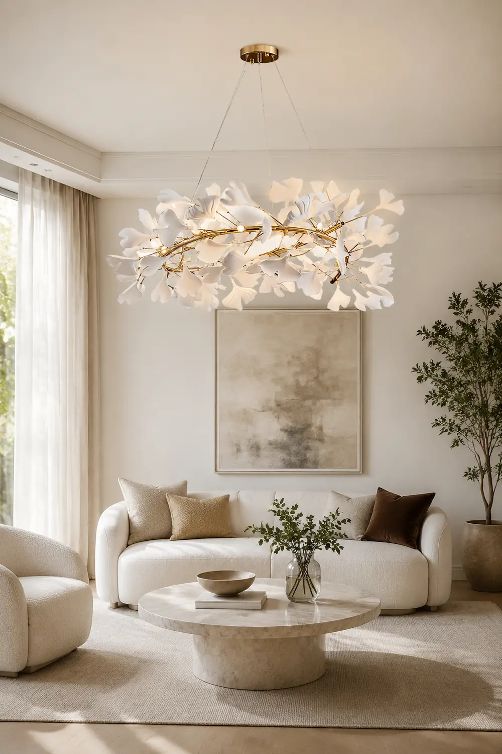 Ophelia GinkLuxe Modern Golden LED Chandelier, Metal & Ceramic - Lumpaz