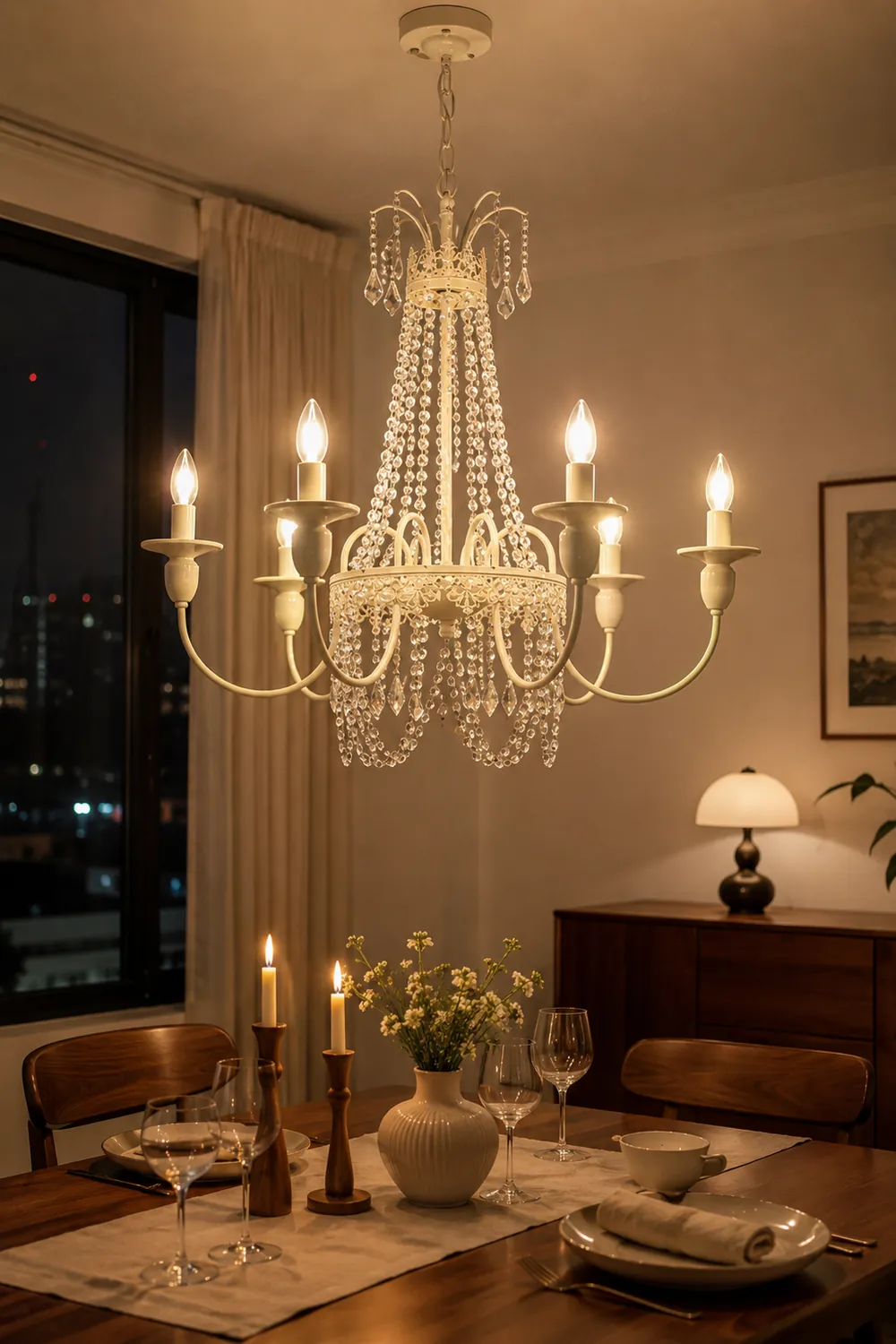 Silva Pendant Light Candle French, Crystal/Metal, White, Bedroom - Lumpaz