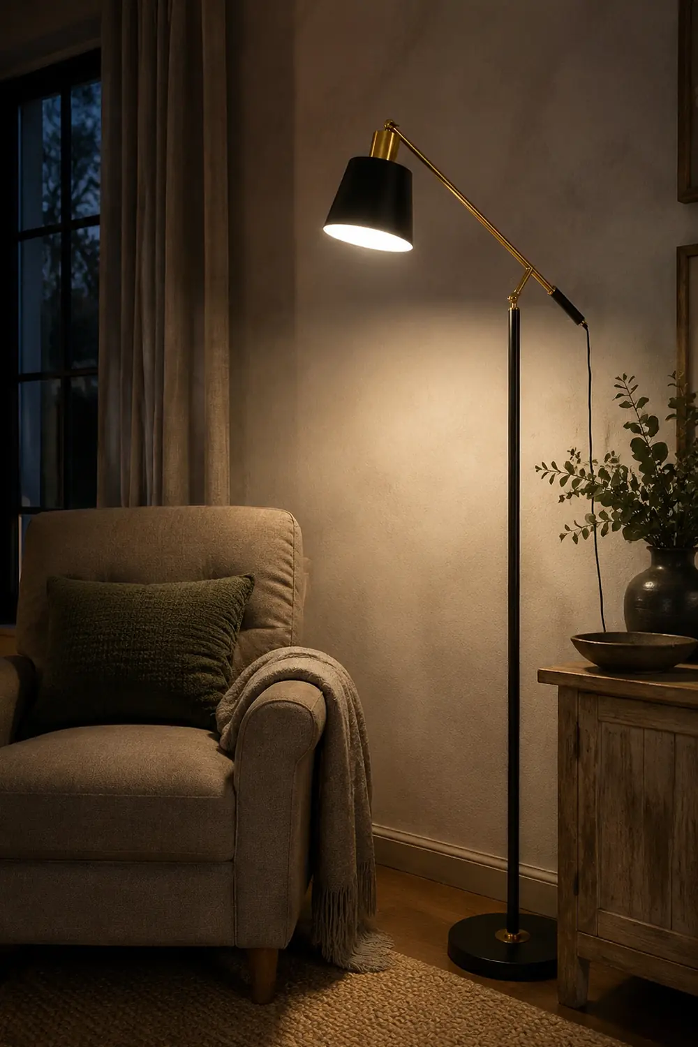 Salgado Modern Balance Arm Black Floor Lamp, Black - Lumpaz