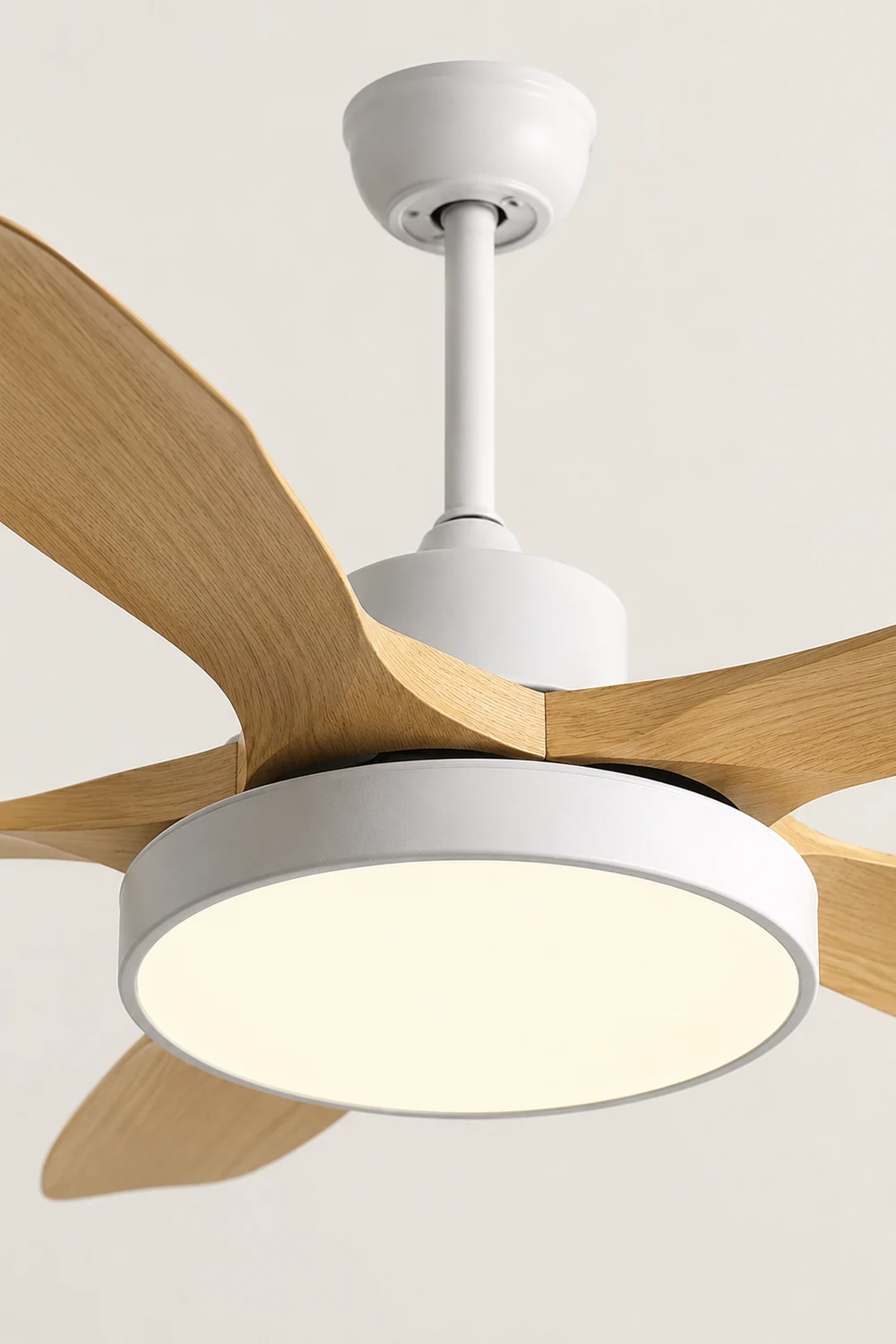 Ozawa Basic White & Black Modern 5-Blade DC Ceiling Fan with Light, Wood, 51'' - Lumpaz