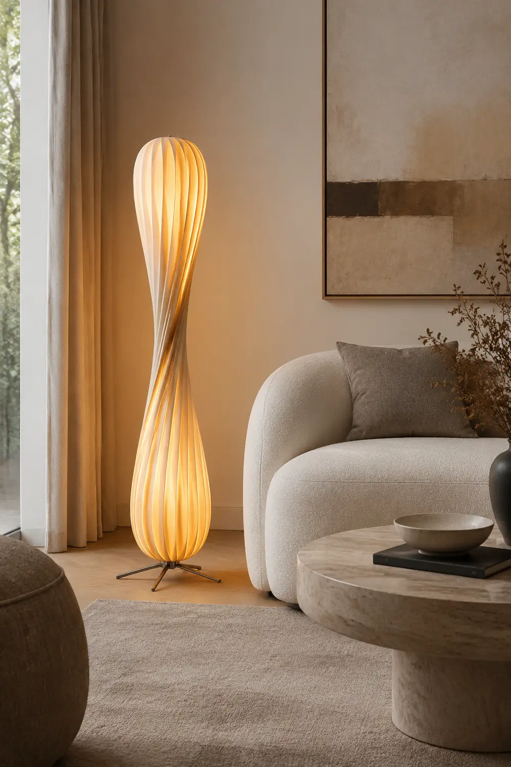 Ozawa Modern Twisted Wood Floor Lamp Wood Color - Lumpaz