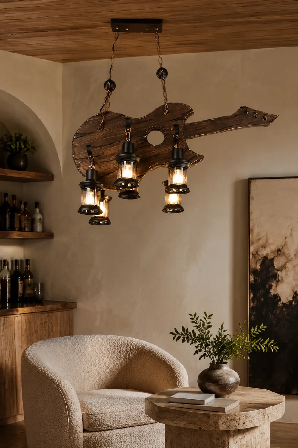 Austin Farmhouse 6 Lantern Guitar Wood/Metal Pendant Light - Lumpaz