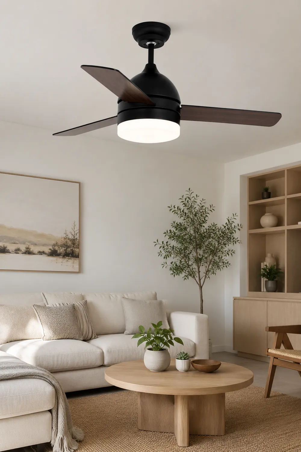 Haydn 3-Blade Modern, DC Ceiling Fan with Light, Black/White, Summer, 42'' - Lumpaz