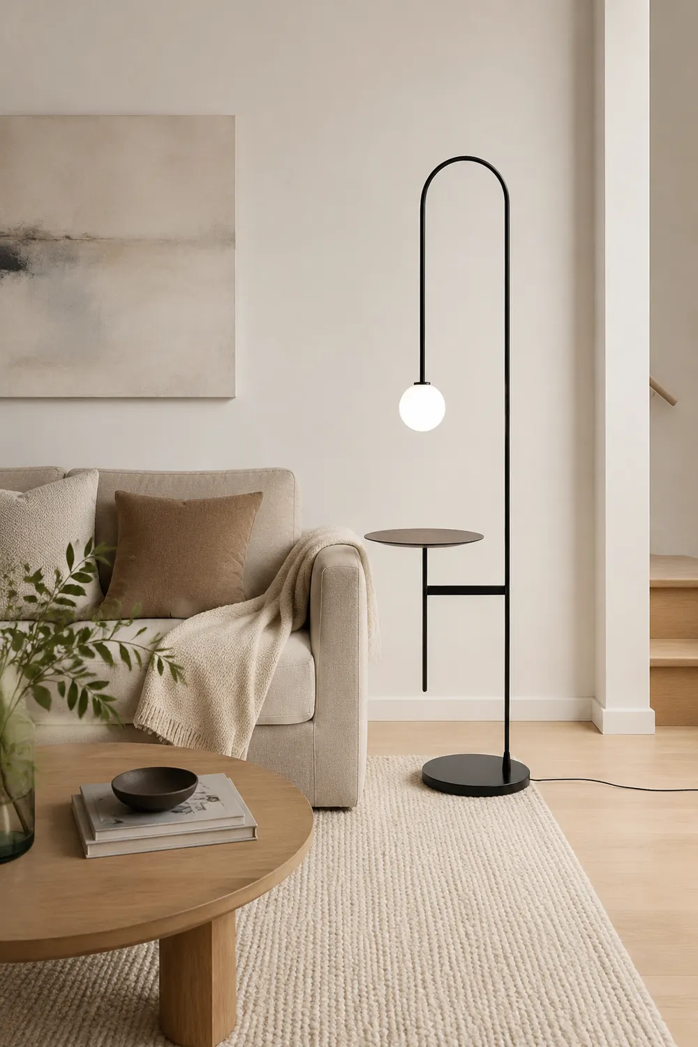 Valentina Minimalist Metal/Marble/Glass Floor Lamp With Table - Lumpaz