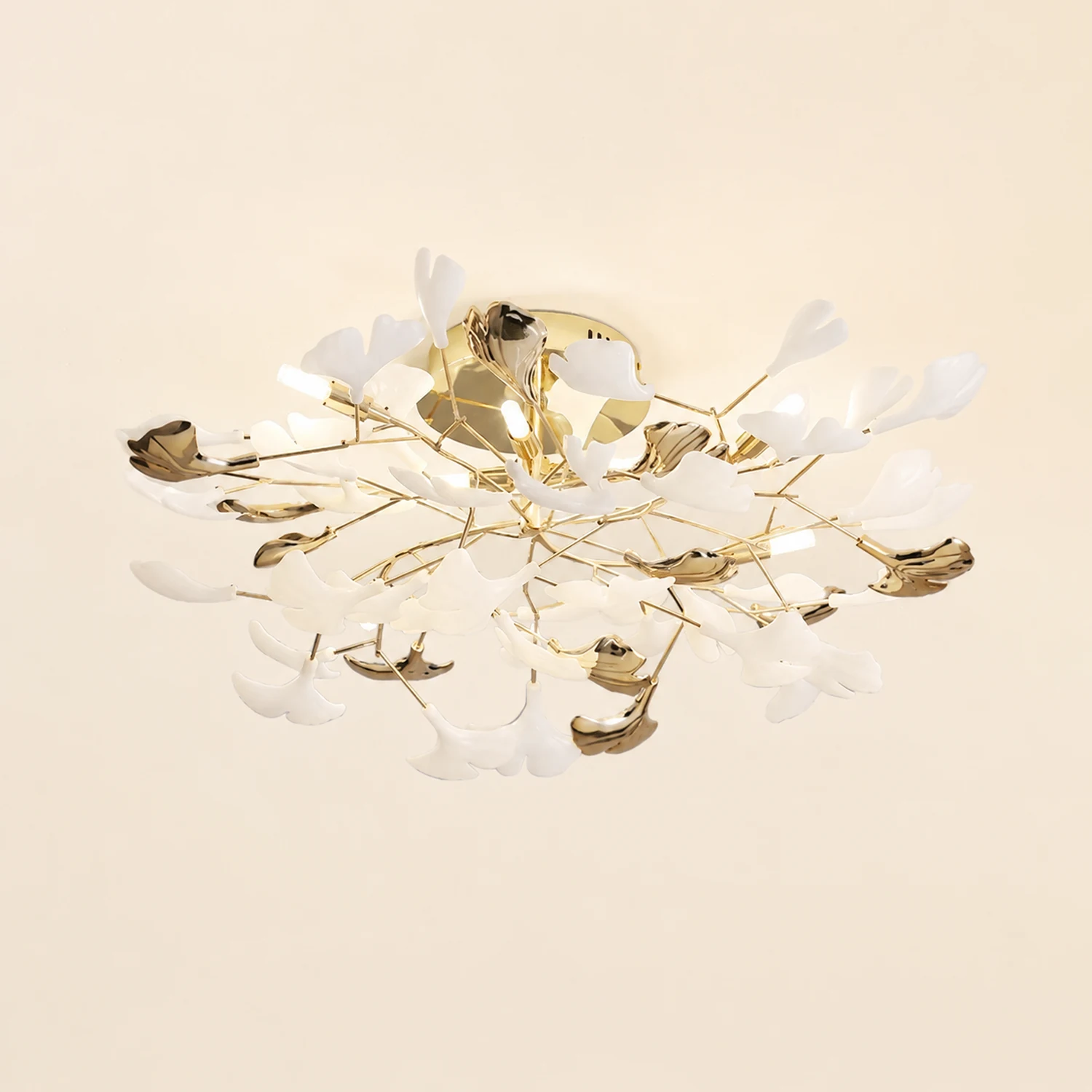 Ophelia Elegant Leaf Ceramic/Metal Flush Mount Ceiling Light, Gold - Lumpaz