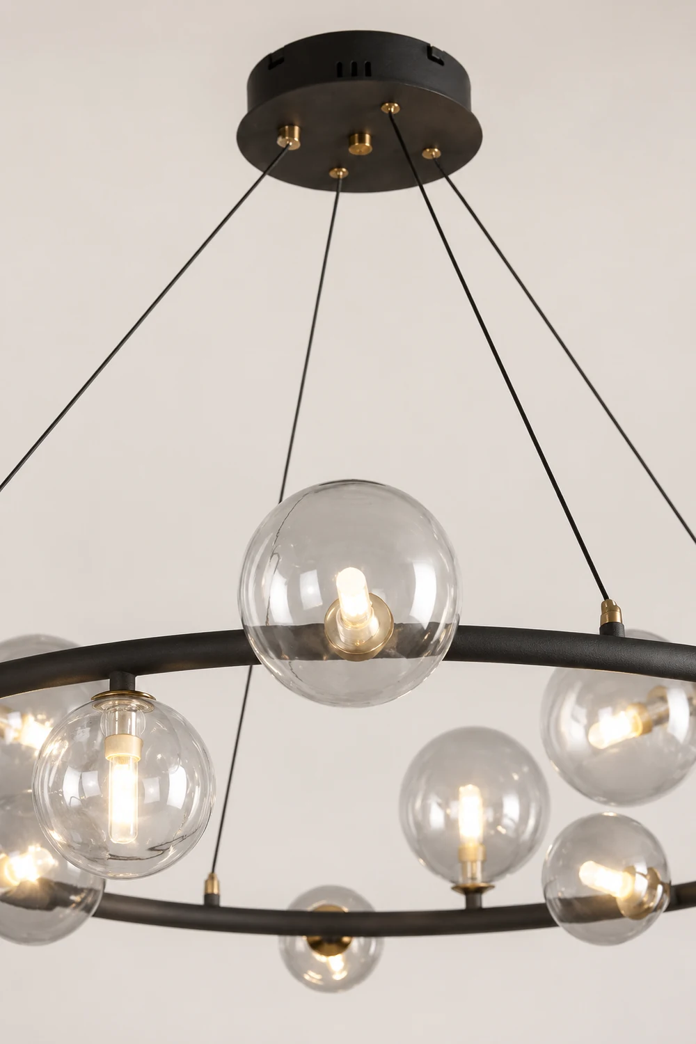 Valentina Modern Glass Globe Ring Chandelier, Gold/Black - Lumpaz