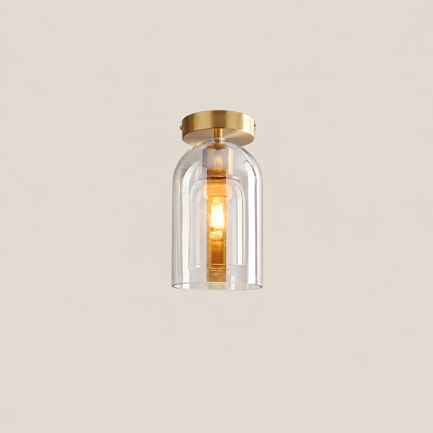 Sanna Modern Cylinder Semi-Flush Mount Clear Glass Ceiling Light, Cognac/Gray - Lumpaz