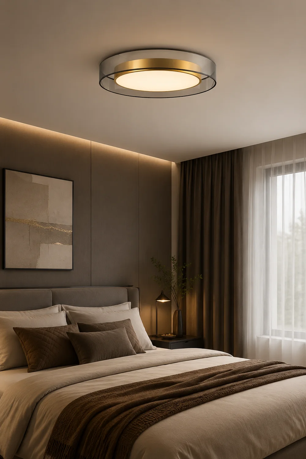 Quinn Nordic Modern Round LED Flush Mount Ceiling Light, Gold - Lumpaz
