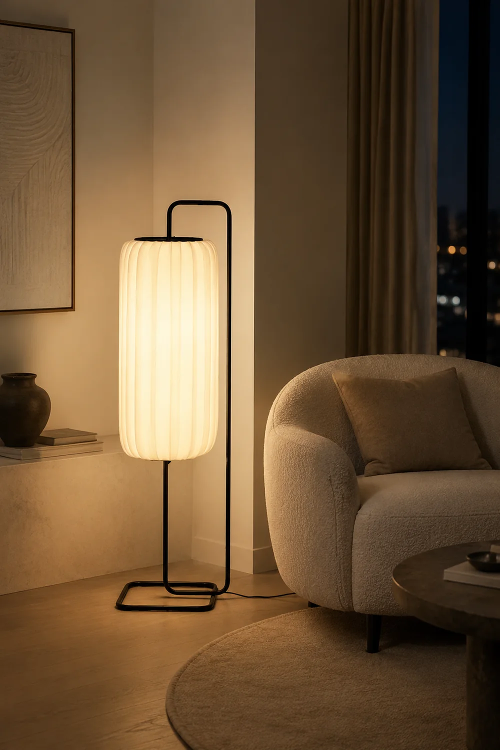 Renée Minimalist Column Fabric Metal Floor Lamp, Bedroom - Lumpaz