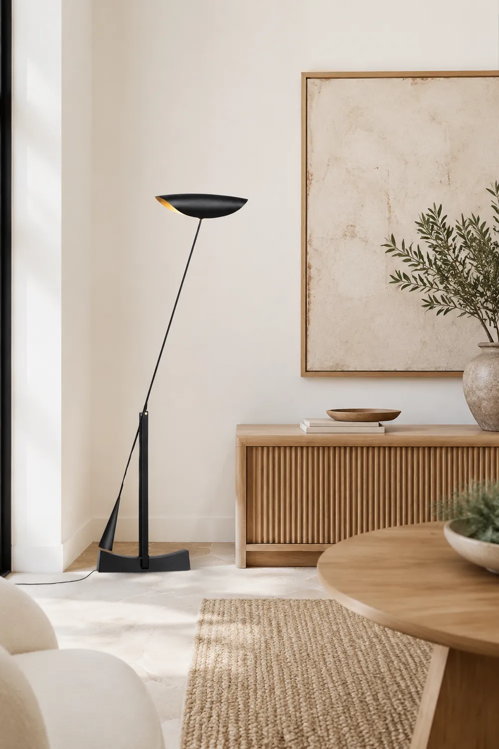 Carins Modern Bowl Linear Metal Floor Lamp,Black - Lumpaz